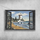 Lighthouse And Beach View Outside The Window, Albatross Bird Poster
