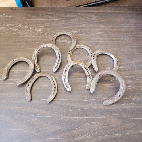 Vintage Used Horse Shoes Metal Mixed Lot Of 8 Some Nails