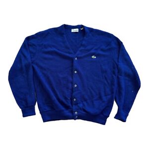 Vintage Lacoste Cardigan Mens XXL Sweater Knit Acrylic Blue Izod 80s 90s