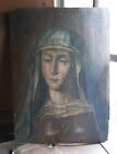 ANTIQUE OIL BOARD PORTRAIT VIRGIN MARY WOMAN GIRL 19th C PAINTING RUSSIAN ICON