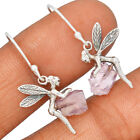 Fairy - Natural Rose Quartz Rough 925 Sterling Silver Earrings Jewelry CE21668