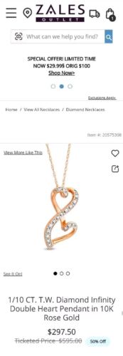 ZALES Sterling Silver/Rhodium Plated Rose Gold Diamond Heart Pendant Necklace 18
