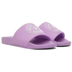 VERSACE JEANS COUTURE Purple V-Emblem Sandals / Pool Slides Size: 6.5 / 38 NEW