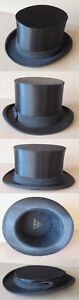 ANTIQUE OLD GERMAN MARKED SILK COLAPSIBLE OPERA TOP HAT GIBUS / SIZE 57–58
