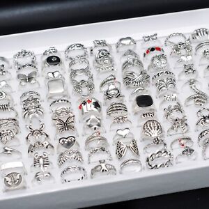 Wholesale 50 Mixed Vintage Rings Bulk Antique Silver  Metal Finger Jewelry Lots