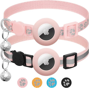 2 Pack Airtag Cat Collar Breakaway with Bell,Reflective Kitten Collar with Apple