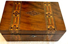 New ListingAntique English Wood Box with Key Wood Inlay Hinged Lid Tea Caddy