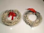Pair of Vintage 1960s Bottle Brush Flocked Wreaths Accented with Satin Balls