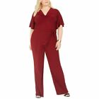 NY Collection Women Red Twisted Flutter Sleeve Straight Jumpsuit Plus Petite 3X