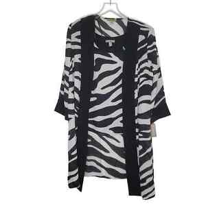 Maya Brooke Cardigan Jacket Tank Set Women 14 Zebra Animal Print Black White NEW