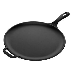 Victoria 12-Inch Cast Iron Comal Pizza Pan with a Long Handle and a Loop Handle
