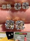 Real Iced Moissanite Stud Earrings Asscher Cut 14k Gold Over 925 Silver 4mm-8mm