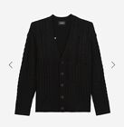 NWOT The Kooples Men’s BLACK CARDIGAN IN WOOL WITH CABLE DETAIL Size L