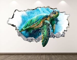 Turtle Wall Decal Decor 3D Smashed Sea Animal Sticker Poster Kids Room BL2454