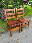ANTIQUE GUSTAV STICKLEY PAIR chairs Cir 1908 ORIGINAL LEATHER and tacks w