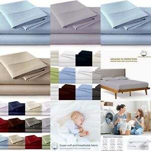 600 TC Pure Egyp. Cotton Attached Waterbed Sheets Set 4Pc Soft Hotel Quality