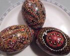 3 PC. Lot Vintage Ukrainian Wooden Wood Pysanky Hand Painted Eggs 2.5