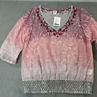 Anthropologie Akemi + Kin Top Womens XL Extra Large Ombre Embroidered Boho Vneck