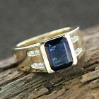 2CT Lab Created Sapphire Diamond 14K Yellow Gold Plated Engagement Men's Ring