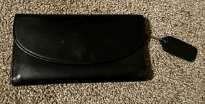 COACH Snap Trifold Clutch Wallet in Black Leather