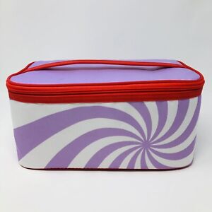 Clinique Makeup Train Case Cosmetic Bag with Handle Red Purple White