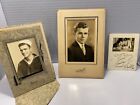 2 Vintage Cabinet Cards Male Military Navy & 1 Photo Christmas Card Military