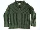Arancrafts Green Full Zip Wool Cardigan Sweater Ireland Large Chunky Mockneck