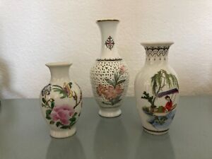 New Listing3 Chinese Miniature Floral & White Porcelain Vases