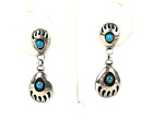 Bear Claw Shadowbox Turquoise Sterling Silver Dangle Earrings Pre-Owned 1 1/2