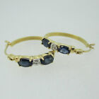 14k Yellow Gold Sapphire with Diamond Accents Hoop Earrings