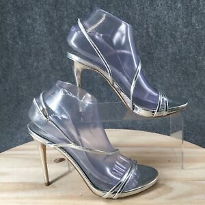 Guess Heels Womens 9 M Tilda Strappy Stiletto Pump Silver Faux Leather Buckle