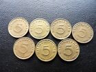 Germany 1939 coins 5 reichspfennig full set  A,B,D,E,F,G,J with swastika (M)