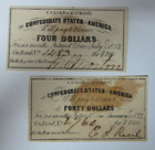 (Lot of 2) Genuine 1861 $4 and $40 Small Notes Confederate States of America