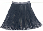 Diane von Furstenberg Shiny Faux Leather Pleated Black Above Knee Skirt SZ 10