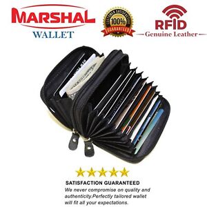 Marshal RFID Genuine Leather Credit card holder accordion Wallet, Black