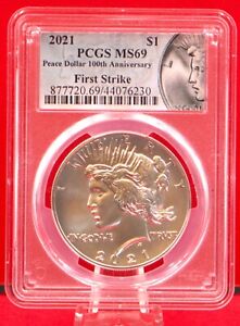 2021 PEACE DOLLAR PCGS MS 69 FIRST STRIKE SUPERB EYE APPEAL PHOTO ACTUAL PHOTO