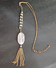 Pink Rose Quartz Necklace Pendant Gold Chain Tassel Beaded White Faux Pearls 20