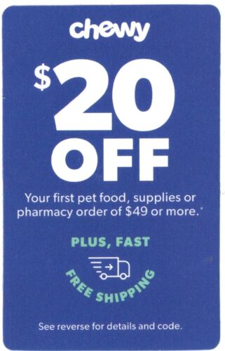 Chewy chewy.com $20 off first order of $49 or more, expires 6/30/24