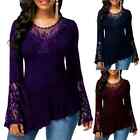Long Sleeve Womens Lace Tunic Tops T-Shirt Ladies Casual Loose Blouse Pullover