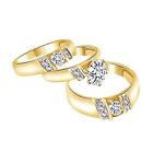 His Her Real Moissanite Wedding Ring Band Trio Bridal Set 14K Gold Plated 1.50CT