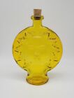 Vintage Celestial Yellow Sun Face Glass Bottle Boho Decor UV Reactive