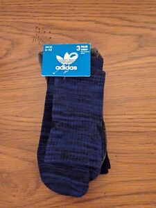 Adidas 3 Pair Men's Crew Socks Moisture Wicking Size 6-12 Black/Charcoal/Blue