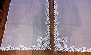 ♡Fabulous set of two french? antique net tape lace curtains 36x2=72 in x87 in d1