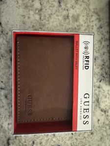 Guess Wallet Men Brown Bifold RFID Protection Gift Box New MSRP $42