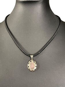 Jezlaine Rose Quartz Sterling Silver 925 Pendant Necklace on Black Cord Vintage