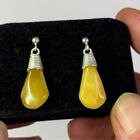 Sterling Silver 925 Classy Women's Yellow Amber Drop Earrings