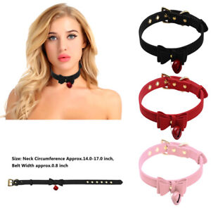 WomenPU Leather Bow Collar Necklace Choker with Bell Cat Cosplay Necklace Choker