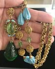 Rare! Vintage Schreiner  Faux Emerald Necklace With Gripoix Poured Glass Drop