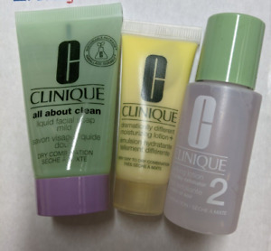 Clinique 3 Step Skin Care Travel Set Dry/Combination Moisturizer+Lotion+Soap 1/2
