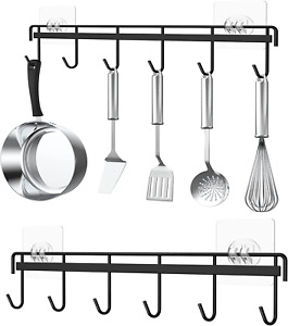 Kitchen Utensil Hanger Holder Adhesive Kitchen Hanger Rail 2-Pack, Hanging Rack